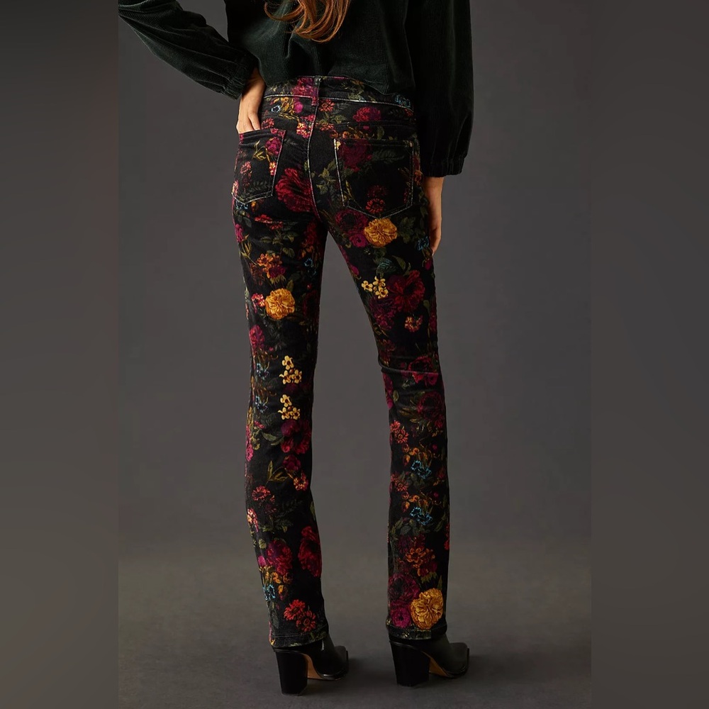 Anthropologie Pilcro Mid Rise Velvet Floral Skinny Jeans Size 28 Pants Black - Picture 2 of 11